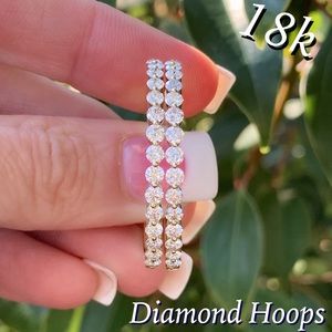 18k Large 1.5 ctw Diamond Hoop Earrings STUNNING!!